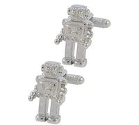 Cufflinks for Men + Presentation Box - Silver Colour - Robot - Solid Brass Metal - Modern Technology Mechanics Engineering - One Pair