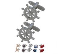 Cufflinks for Men + Presentation Box - Silver Colour - Ship's Wheel - Solid Brass Metal - Boat Sailing Sailor Navy Naval Nautical Royal Yacht Round - One Pair