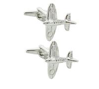 Cufflinks for Men + Presentation Box - Silver Colour - Spitfire Aircraft - Solid Brass Metal - Iconic Plane World War 2 Battle of Britain - RAF British - One Pair