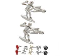 Cufflinks for Men + Presentation Box - Surfing - Cool Dude Surfer - Solid Brass Metal - Surf Board Water - Sports Sea Tide - Silver Colour - One Pair