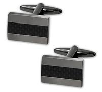 Cufflinks for Men Rectangle Simple Handcrafted Carbon Fiber Rhodium Plated Cufflinks Personalised Men's Cufflink Simple Gift for Wedding Business Shirt, 2Pcs Gun Black