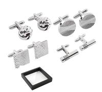 Cufflinks for Men Set of 4 Pairs, Mens Cufflinks Stainless Steel Classic Round Square Knot Striped Designs, Durable Polished Cuff Links for Wedding Business Graduation Suit Shirt Gift for Him