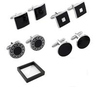 Cufflinks for Men Set of 4 Pairs, Mens Cufflinks Stainless Steel Classic Round Square Knot Striped Designs, Durable Polished Cuff Links for Wedding Business Graduation Suit Shirt Gift for Him