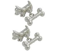Cufflinks for Men Silver Colour - with Box - Dog and Bone - Brass Metal - Animal Pet Walking - One Pair