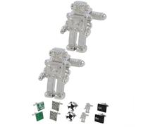 Cufflinks for Men Silver Colour - with Box - Robot - Solid Brass Metal - Modern Technology Mechanics Engineering - One Pair