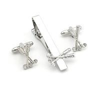 Cufflinks for Men Tie Clip Men's Thickened Golf Clubs Cufflinks Tie Clip Set Wedding Business Set