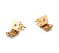 Cufflinks For Men Wide Chain Round Copper Cufflinks for Men's Crystal Inlaid Metal Button Business(Gold-color-02)