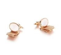 Cufflinks For Men Wide Chain Round Copper Cufflinks for Men's Crystal Inlaid Metal Button Business(Rose gold-color)