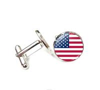 Cufflinks for Men Women with America National Flag Pattern Classic Round Men's Cufflinks Jewelry for Wedding Anniversary Business Party Events Tuxedo Dress Shirt
