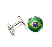 Cufflinks for Men Women with Brazil World Cup Flag Pattern Classic Round Men's Cufflinks Jewelry for Wedding Anniversary Business Party Events Tuxedo Dress Shirt