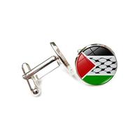 Cufflinks for Men Women with Palestinian Flag Map Pattern Classic Round Men's Cufflinks Jewelry for Wedding Anniversary Business Party Events Tuxedo Dress Shirt
