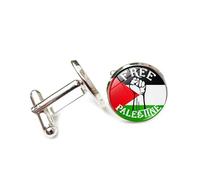 Cufflinks for Men Women with Palestinian Flag Map Pattern Classic Round Men's Cufflinks Jewelry for Wedding Anniversary Business Party Events Tuxedo Dress Shirt