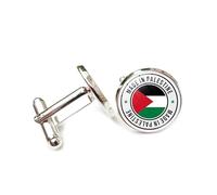 Cufflinks for Men Women with Palestinian Flag Map Pattern Classic Round Men's Cufflinks Jewelry for Wedding Anniversary Business Party Events Tuxedo Dress Shirt