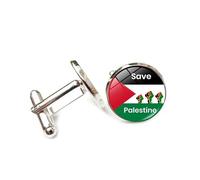 Cufflinks for Men Women with Palestinian Flag Map Pattern Classic Round Men's Cufflinks Jewelry for Wedding Anniversary Business Party Events Tuxedo Dress Shirt