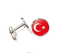 Cufflinks for Men Women with Türkiye National Flag Pattern Classic Round Men's Cufflinks Jewelry for Wedding Anniversary Business Party Events Tuxedo Dress Shirt