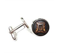 Cufflinks, Gemini Burning Fire Shield Heavy Metal Luck Friend Gift, Versatile Twelve Zodiac Signs, Personalized Cuff Buckle, Shirt Accessory Gift For Father Husband Party Wedding