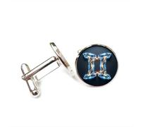 Cufflinks, Gemini Floating Electric Broken Crystal Luck Friend Gift, Versatile Twelve Zodiac Signs, Personalized Cuff Buckle, Shirt Accessory Gift For Father Husband Party Wedding Prom