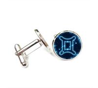Cufflinks, Gemini Star Digital Future Cyber Neon Luck Friend Gift, Versatile Twelve Zodiac Signs, Personalized Cuff Buckle, Shirt Accessory Gift For Father Husband Party Wedding Prom