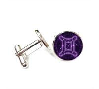 Cufflinks, Gemini Symbol Hacker Cyber Neon Luck Friend Gift, Versatile Twelve Zodiac Signs, Personalized Cuff Buckle, Shirt Accessory Gift For Father Husband Party Wedding Prom
