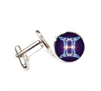 Cufflinks, Gemini Unique Electric Broken Crystal Luck Friend Gift, Versatile Twelve Zodiac Signs, Personalized Cuff Buckle, Shirt Accessory Gift For Father Husband Party Wedding Prom