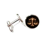 Cufflinks, Gold Shinning Libra Balance Scale Particle Flow Style, Twelve Zodiac Signs, Cuff Buckle, Shirt Accessory Gift For Accountant Boss Business Wedding Prom Formal Occasion