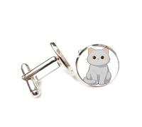 Cufflinks, Gray Fur Shy Face Cat, Standing On The Ground, Personalized Cuff Buckle, Sparkly Shirt Accessory Gift For Accountant Boss Business Wedding Prom Formal Occasion