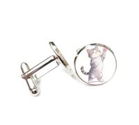 Cufflinks, Gray Stripe Strongly Cat, Standing On The Ground, Personalized Cuff Buckle, Sparkly Shirt Accessory Gift For Accountant Boss Business Wedding Prom Formal Occasion