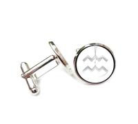 Cufflinks, Gray Wave Totem Star Line Particle Flow, Aquarius Twelve Zodiac Signs, Personalized Cuff Buckle, Shirt Accessory Gift For Accountant Boss Business Wedding Prom Formal Occasion