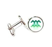 Cufflinks, Green Halo Symbol Totem Quantum Entanglement, Aquarius Twelve Zodiac Signs, Personalized Cuff Buckle, Shirt Accessory Gift For Accountant Boss Business Wedding Prom Formal Occasion