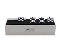 Cufflinks, Lapel Pin and Tie Bar Set for Men - Onyx Art CLT015 Scottish Saltire Flag Formal Accessories Gift Set