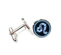 Cufflinks, Leo Symbol Lightning Dimensional Blue Crystal Design, Leo Twelve Zodiac Signs, Personalized Cuff Buckle, Shirt Accessory Gift For Accountant Boss Business Wedding Prom Formal Occasion