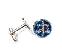 Cufflinks, Lightning Blue Libra Balance Scale Energy Crystal Style, Twelve Zodiac Signs, Cuff Buckle, Shirt Accessory Gift For Accountant Boss Business Wedding Prom Formal Occasion