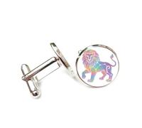 Cufflinks, Lion Totem Colorful Scattering Spectral Diffraction, Leo Twelve Zodiac Signs, Personalized Cuff Buckle, Shirt Accessory Gift For Accountant Boss Business Wedding Prom Formal Occasion