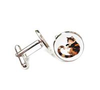 Cufflinks, Long Tail Colorful Stripe Cat, Lying On The Ground, Personalized Cuff Buckle, Sparkly Shirt Accessory Gift For Accountant Boss Business Wedding Prom Formal Occasion