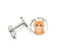 Cufflinks, Orrange Cute Little Cat, Sitting On The Land, Personalized Style Cuff Buckle, Sparkly Shirt Accessory Gift For Accountant Boss Business Wedding Prom Formal Occasion