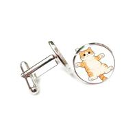 Cufflinks, Orrange Fat Cute Cat, Claw Toward Sky, Lying On Ground, Personalized Cuff Buckle, Sparkly Shirt Accessory Gift For Accountant Boss Business Wedding Prom Formal Occasion