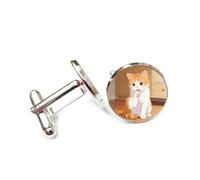 Cufflinks, Orrange Fur Licking Claw Cat, Standing On Home Wood Floor, Personalized Cuff Buckle, Sparkly Shirt Accessory Gift For Accountant Boss Business Wedding Prom Formal Occasion