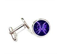 Cufflinks, Pisces Future Punk Cyber Neon Friend Gift, Pisces Twelve Zodiac Signs, Personalized Luck Cuff Buckle, Shirt Accessory Gift For Accountant Boyfriend Business Wedding