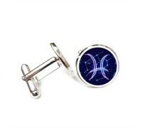 Cufflinks, Pisces Time Tunnel Future Cyber Neon Friend Gift, Pisces Twelve Zodiac Signs, Personalized Luck Cuff Buckle, Shirt Accessory Gift For Accountant Boyfriend Business Wedding