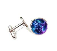 Cufflinks, Pray For Luck Cattle Head Symbol Technology Cyber Neon, Taurus Twelve Zodiac Signs, Personalized Luck Cuff Buckle, Shirt Accessory Gift For Accountant Boss Business Wedding Prom