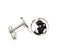 Cufflinks, Pure Black Color Lovely Cat, Lying On The Ground, Personalized Cuff Buckle, Sparkly Shirt Accessory Gift For Accountant Boss Business Wedding Prom Formal Occasion
