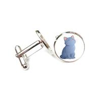 Cufflinks, Pure Blue Fur Cute Sunny Cat, Sitting On The Ground, Personalized Cuff Buckle, Sparkly Shirt Accessory Gift For Accountant Boss Business Wedding Prom Formal Occasion