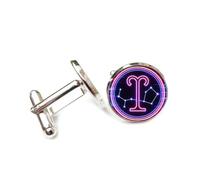Cufflinks, Purple Libra Symbol Techiness Cyber Neon, Libra Twelve Zodiac Signs, Cuff Buckle, Shirt Accessory Gift For Accountant Boss Business Wedding Prom Formal Occasion