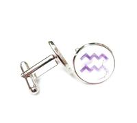 Cufflinks, Purple Wave Totem Star Dynamic Particle Flow, Aquarius Twelve Zodiac Signs, Personalized Cuff Buckle, Shirt Accessory Gift For Accountant Boss Business Wedding Prom Formal Occasion