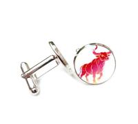 Cufflinks, Red Cattle Totem Gradient Lines Fault Art Style, Taurus Twelve Zodiac Signs, Personalized Luck Cuff Buckle, Shirt Accessory Gift For Accountant Boss Business Wedding Prom