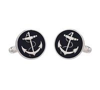 Cufflinks - Round Black Cufflinks With a Ship Anchor Design Presented in an Onyx Art Cufflink Box
