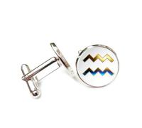 Cufflinks, Scan Line Three-Dimensional Fault Art Style, Aquarius Twelve Zodiac Signs, Personalized Cuff Buckle, Shirt Accessory Gift For Accountant Boss Business Wedding Prom Formal Occasion