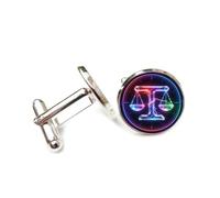 Cufflinks, Simple Lightning Balance Scale Rainbow Energy Crystal, Libra Twelve Zodiac Signs, Cuff Buckle, Shirt Accessory Gift For Accountant Boss Business Wedding Prom Formal Occasion