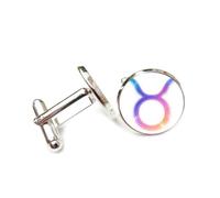 Cufflinks, Taurus Symbol Colorful Scattering Spectral Diffraction, Taurus Twelve Zodiac Signs, Personalized Luck Cuff Buckle, Shirt Accessory Gift For Accountant Boss Business Wedding Prom