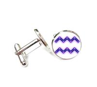 Cufflinks, Technological Effect Aquarius Symbol Cyber Neon, Aquarius Twelve Zodiac Signs, Personalized Cuff Buckle, Shirt Accessory Gift For Accountant Boss Business Wedding Prom Formal Occasion
